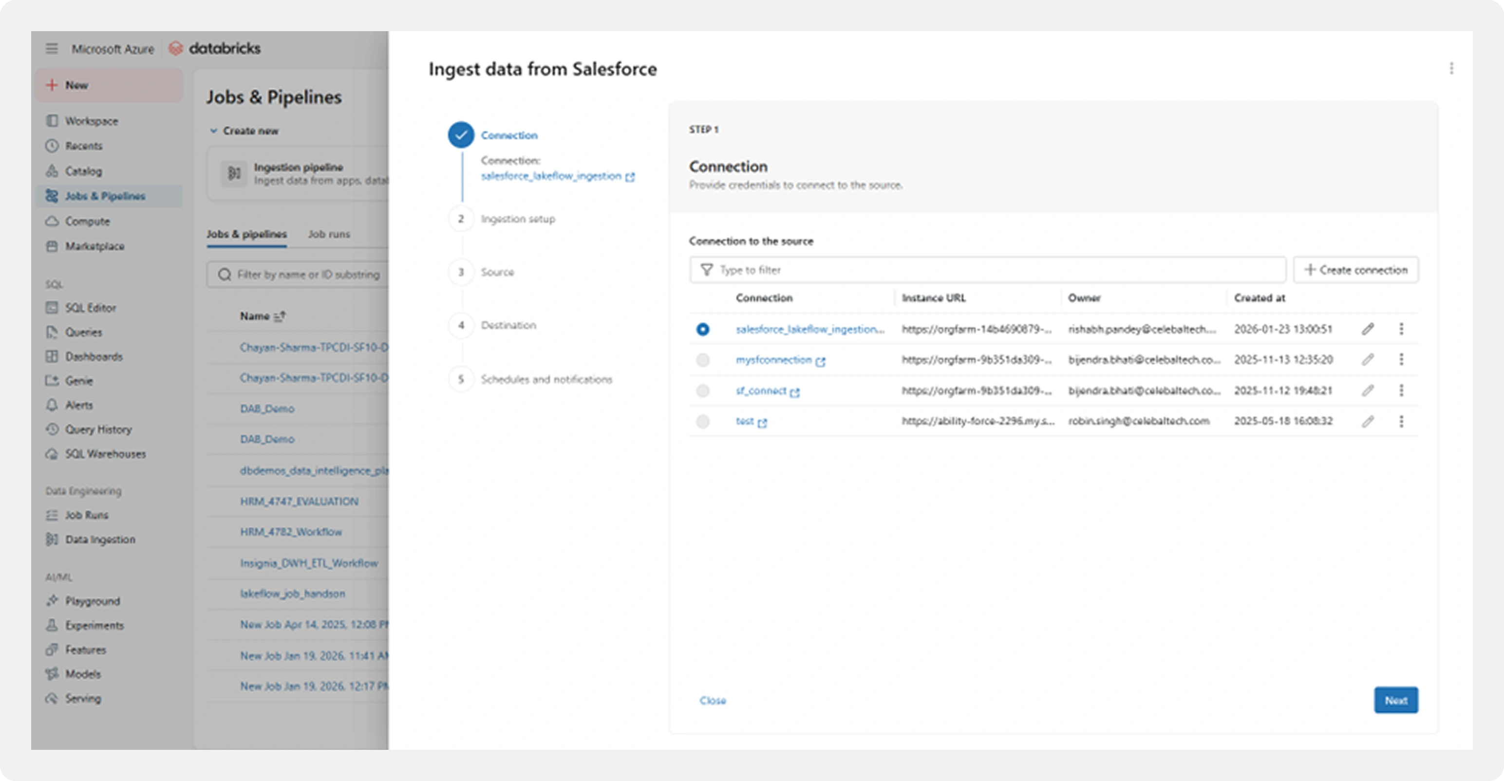 Databricks native connectors UI